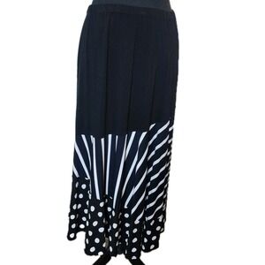 Alembika Womens Maxi Skirt 6‎ Black White Striped Polka Dots Swing Asymmetrical